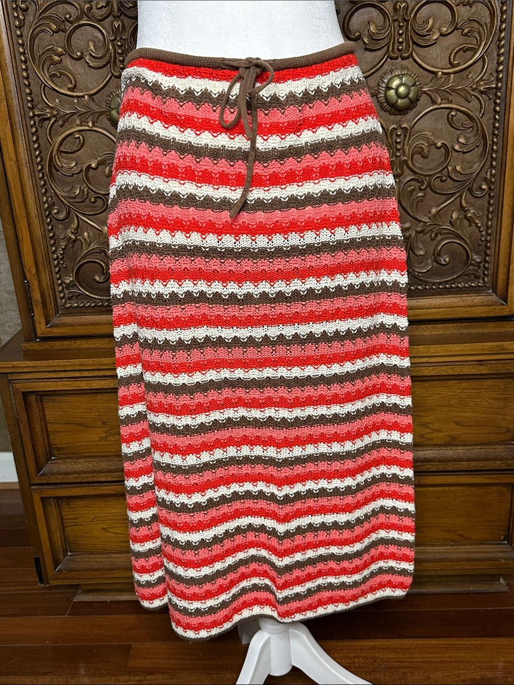 The Drop Lyra Crochet Midi Skirt Pink Coral Combo Cotton Medium Boho